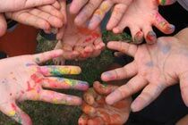 painted hands during team building activities